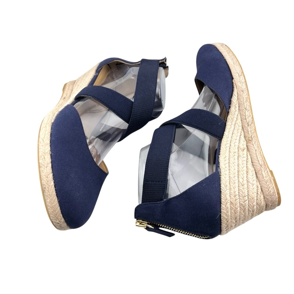 Talbots Lyndsay D'Orsay Espadrille Wedge Shoes 9.5 Blue Canvas Coastal Preppy - Picture 5 of 10